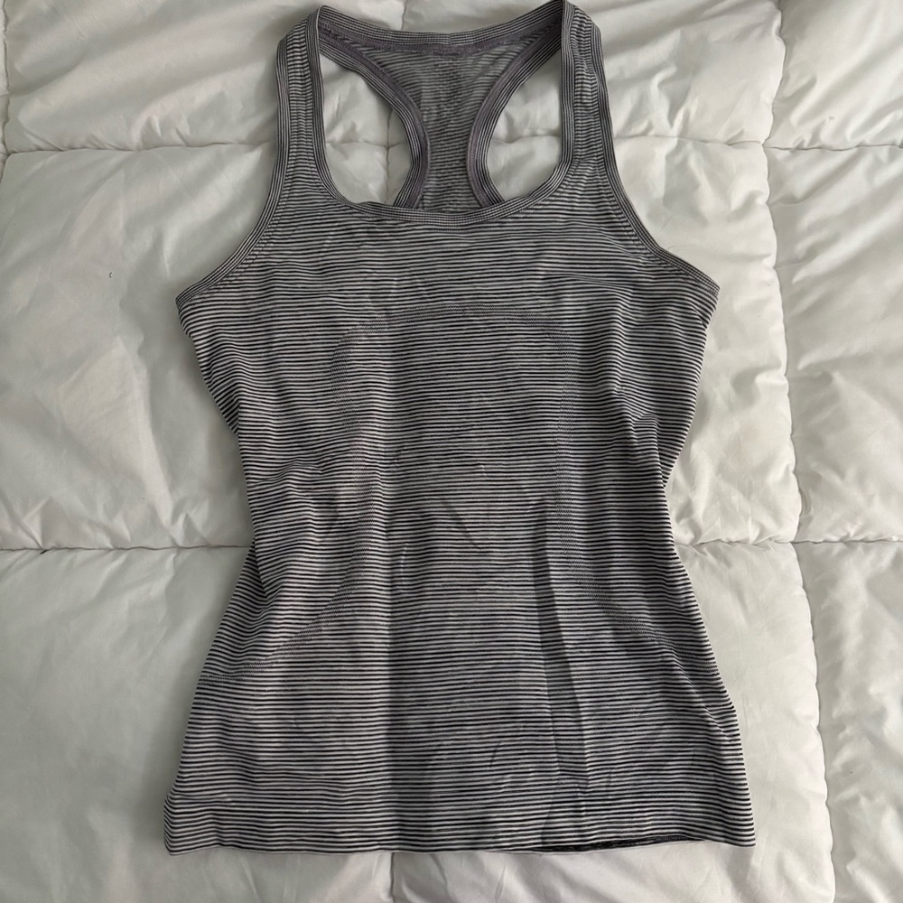 Lululemon Athletica Black and Gray Striped Tank Top